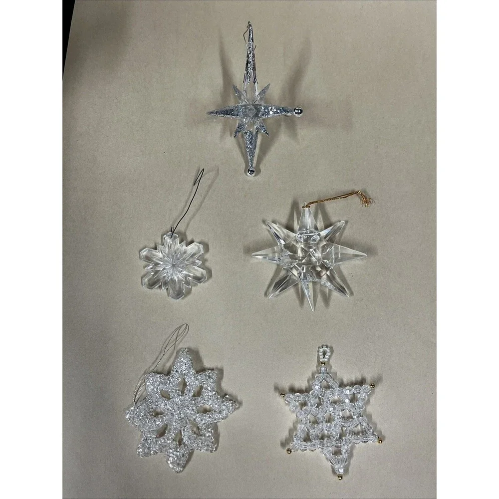 VTG 5pcs‎ Various Christmas Snowflake  Hanging Ornament Acrylic/ Beads Rare